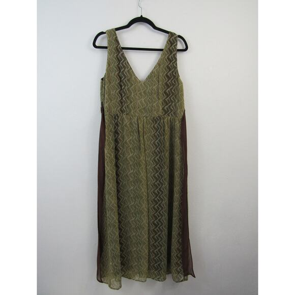 Jonathan Martin Size 12 Olive Green and Brown Midi Dress Fit and Flare V Neck - Picture 2 of 10